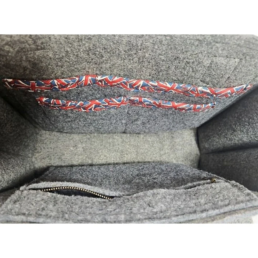 Lux Felt London Gray Felt Structured Tote Bag Leather Trim Handbag